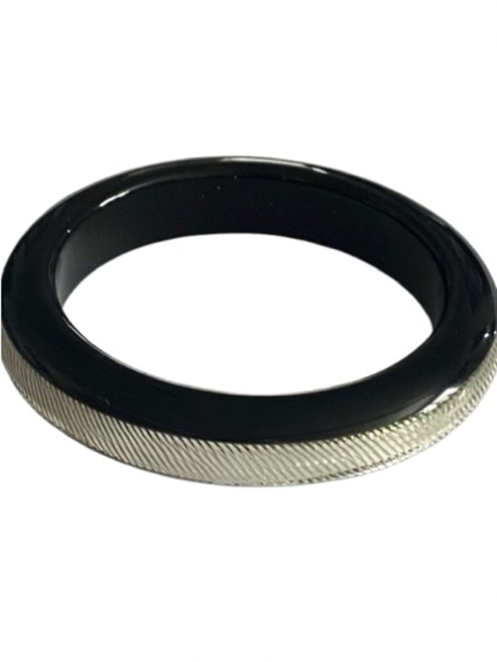 Pono by Joan Goodman Black & Silver Bangle Bracelet Signed Lucite Black & Silver